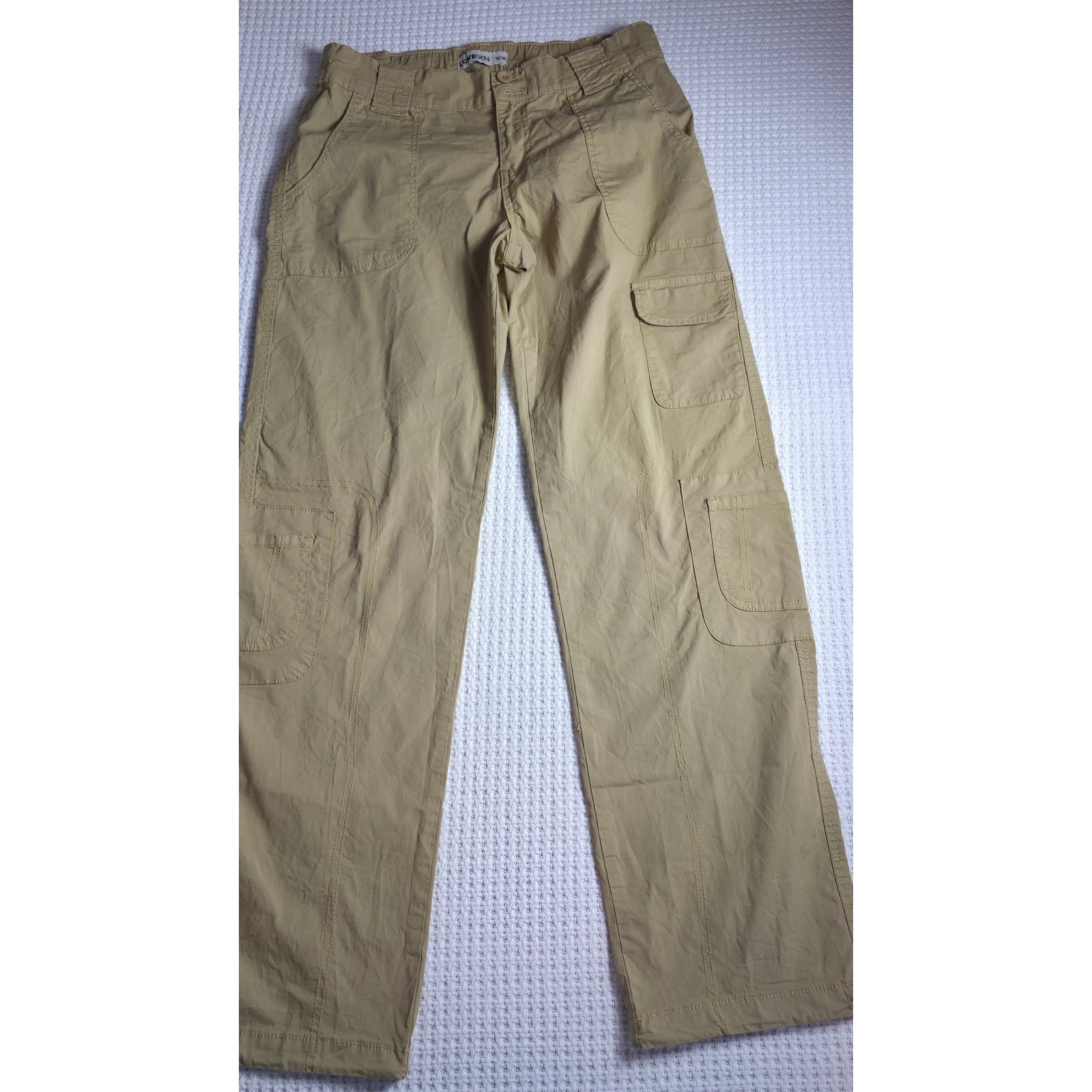 Lovegen Cargo Pants Women 9/30 Tan Fair Utilitarian Drawstring Hem Multi-Pocket